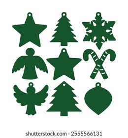Green Christmas Ornament Vector Collection with Holiday Shapes.