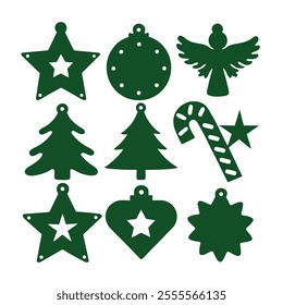 Green Christmas Ornament Vector Collection with Holiday Shapes.