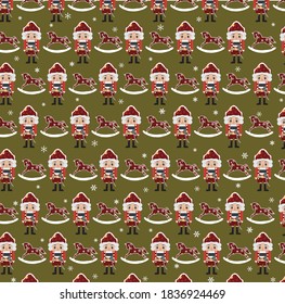 Fondo del patrón de Navidad verde con juguetes de vacaciones