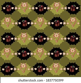 Green Christmas Pattern Background With Holiday Baked Goods