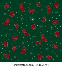 Green Christmas pattern with red objects