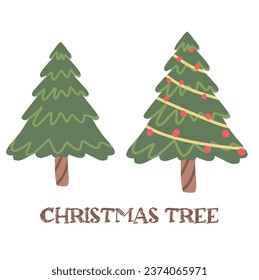 Green christmas pine, Christmas tree cartoon style.