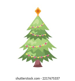 green christmas pine tree with lights