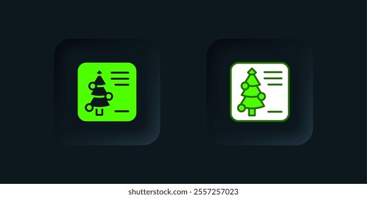 Green Christmas postcard icon isolated on black background. Merry Christmas and Happy New Year. Black square button. Vector