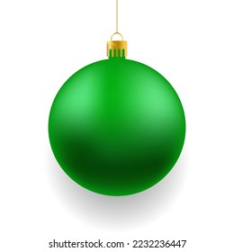 Green Christmas realistic ball on white background. Xmas glass ball on white template. Holiday decoration template. Vector illustration