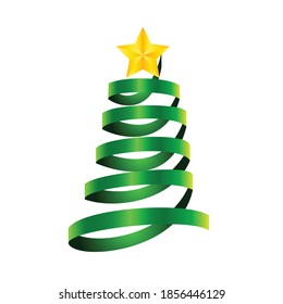 Árbol de cinta verde de Navidad. Ilustración vectorial.