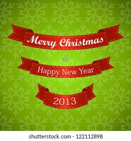 green christmas ribbons. christmas card.