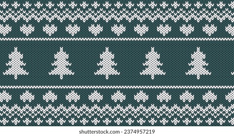 Green Christmas seamless knited  pattern , Festive Sweater Design. Seamless Knitted Pattern