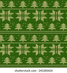Green Christmas Seamless Knitting Pattern, vector illustration