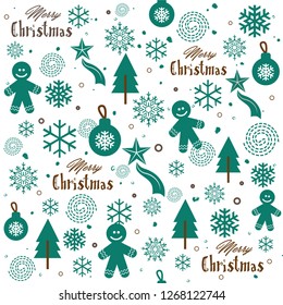 Green Christmas seamless pattern isolated on white background / Merry Christmas