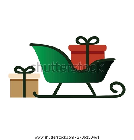 Green Christmas Sleigh with Gift Boxes – Festive Holiday Season Illustration