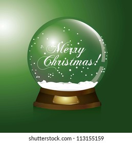 green christmas snow globe, merry christmas. vector illustration