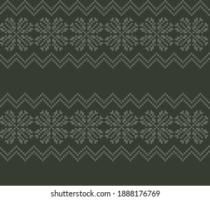Green Christmas snowflake fair isle pattern background suitable for fashion textiles, knitwear and graphics