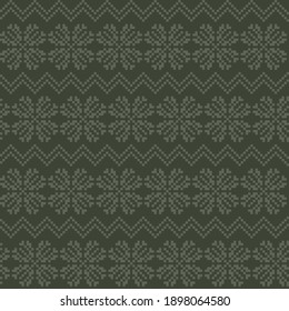 Green Christmas snowflake fair isle pattern background suitable for fashion textiles, knitwear and graphics