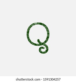 Green Christmas Snowflake  Initial Letter Q Logo Icon, creative initial vector design concept snowflake with letter logo icon green color.