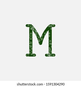 Green Christmas Snowflake  Initial Letter M Logo Icon, creative initial vector design concept snowflake with letter logo icon green color.