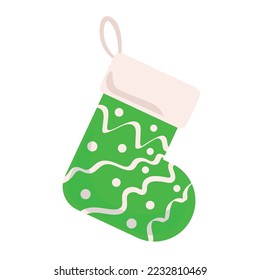 Green Christmas sock on white background
