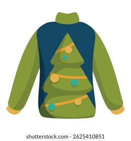 Green christmas sweater featuring a decorated christmas tree, perfect for celebrating the holidays in style