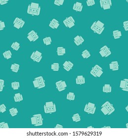 Green Christmas sweater with norwegian ornaments and holidays decorations icon isolated seamless pattern on green background. Knitted winter jumper.  Vector Illustration