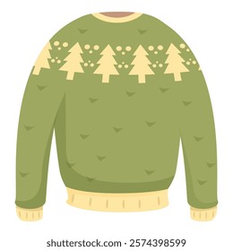 Green christmas sweater with traditional scandinavian pattern featuring stylized christmas trees, a warm and cozy garment for the holiday season