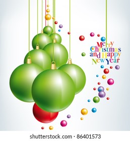 Green Christmas Tree with Christmas balls on white background
