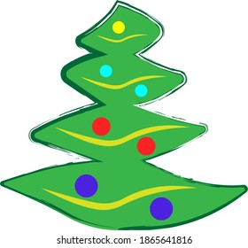 Árbol verde de Navidad con bolas de Navidad. Ilustración vectorial para diseño web, decoración, tarjetas de felicitación, etc.