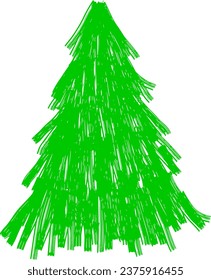 Green Christmas tree. Brush style illustration. Merry Christmas and happy new year.