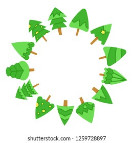 green Christmas tree with center blank circle shape on white background