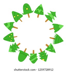 green Christmas tree with center blank circle shape on white background