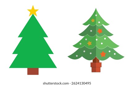 Green Christmas tree colorful icon with star vector illustration eps file.