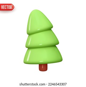 Green Christmas tree. Cone pine tree. Holiday decoration element. Festive Christmas Decor. Realistic 3d design In plastic cartoon style. Icon isolated on white background. vector illustration