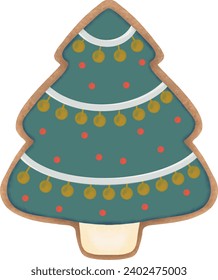 Green Christmas Tree Cookie Illustration	