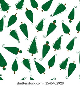 Green Christmas tree decoration pattern on white background. Xmas vector background.  Merry christmas vector  illustration. Xmas celebration. Pattern for wrapping paper design.