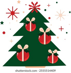 A green Christmas tree with decorations