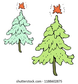 green christmas tree. doodle vector illustration for christmas design on white background. happy new year cards and invitations. 2019