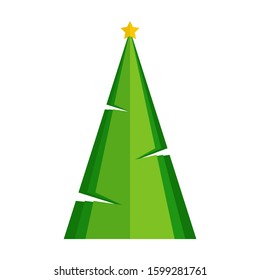 Green christmas tree with festive decorations isolated on a white background. Vector flat illustration for greeting card, poster, invitation, web banner.