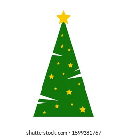 Green christmas tree with festive decorations isolated on a white background. Vector flat illustration for greeting card, poster, invitation, web banner.