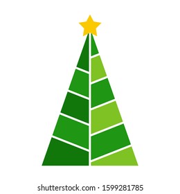 Green christmas tree with festive decorations isolated on a white background. Vector flat illustration for greeting card, poster, invitation, web banner.