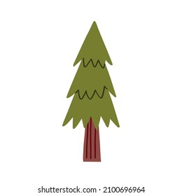 Green christmas tree flat  hand drawn naive art