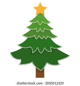 green christmas tree in flat style, isolated