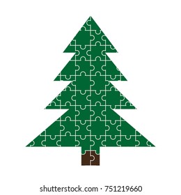 Green Christmas tree in the form of puzzles