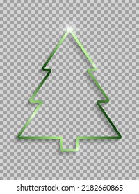 Green christmas tree frame with shadows and highlights isolated on a transparent background.