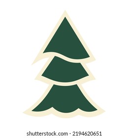 Green christmas tree with gold outline pictogram vector illustration.