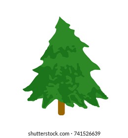 Green Christmas tree, Hand drawn simple cartoon icon, Symbol of holiday, Christmas in winter, New Year celebration, illustration vector