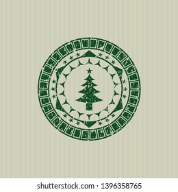 Green christmas tree icon inside grunge style stamp