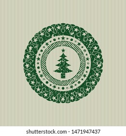 Green christmas tree icon inside grunge seal
