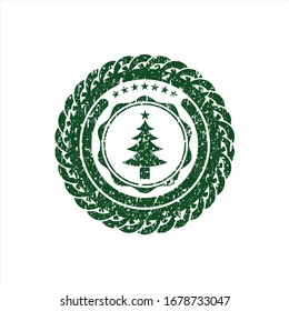 Icono de árbol de Navidad verde dentro de un sello de goma