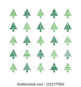 green Christmas tree icons set