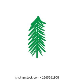 Árbol verde de Navidad aislado en fondo blanco. Símbolo de feliz año nuevo. Esbozo de abetos de pincel triangular. Feliz fiesta navideña. Resumen de diseño brillante ilustración a mano.