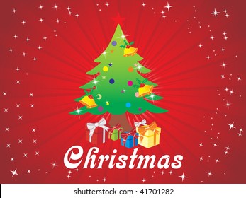 green christmas tree isolated on the red
